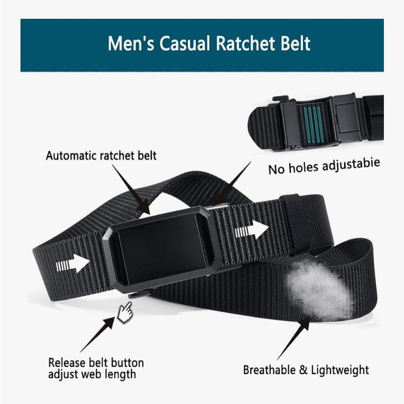 LionVII Men’s Black Nylon Adjustable 2.8mm Ratchet Belt Up to 46” - Picture 1 of 7